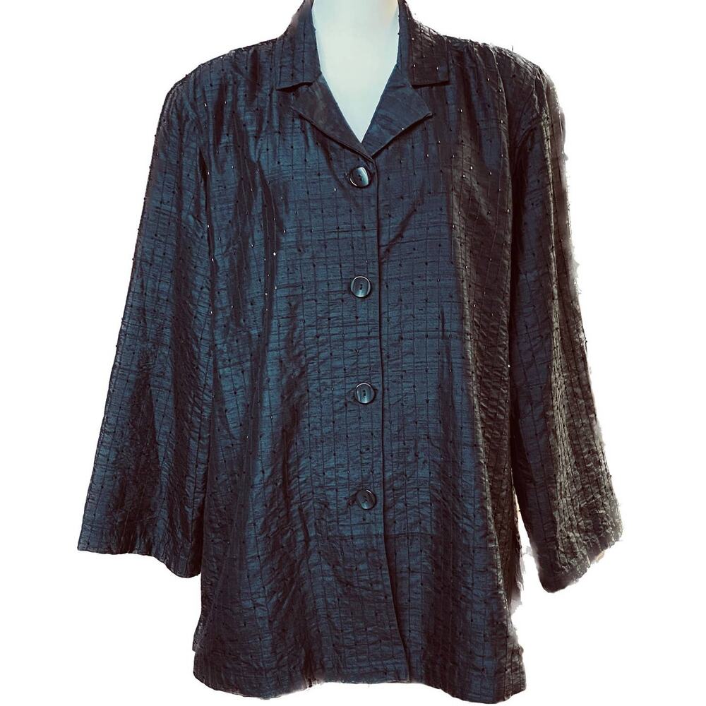 Avenue 100% Silk Beaded Dressy Party Evening Lined Jacket Coat Women 18 Black